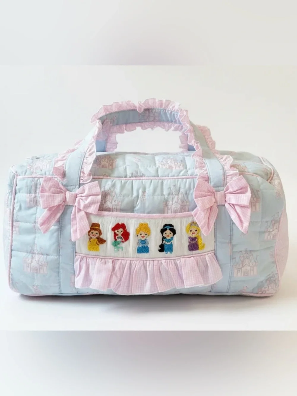 Smocked Princess Quilted Duffle Bag in Light Blue & Pink - Picture 1 of 1
